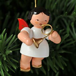 【xmas限定販売】《クリスマスオーナメント》 ウーリッヒ Uhlig 赤い羽根の天使 ホルン