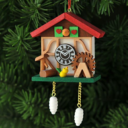 【xmas限定販売】《クリスマスオーナメント》 クリスティアンウルブリヒト Christian Ulbricht 赤い屋根の家時計 小鳥と水車