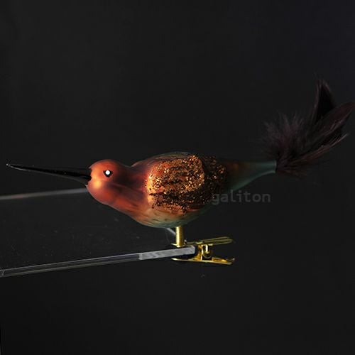 【xmas限定販売】 グラスオーナメント 長いくちばしの鳥　茶/青 A0388