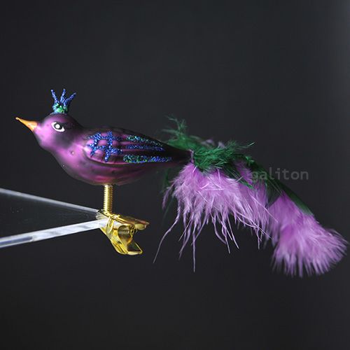 【xmas限定販売】 グラスオーナメント 青いとさかの鳥 紫 1031