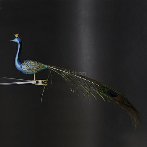 【xmas限定販売】 グラスオーナメント 鳥 くじゃく 青（冠大）30035