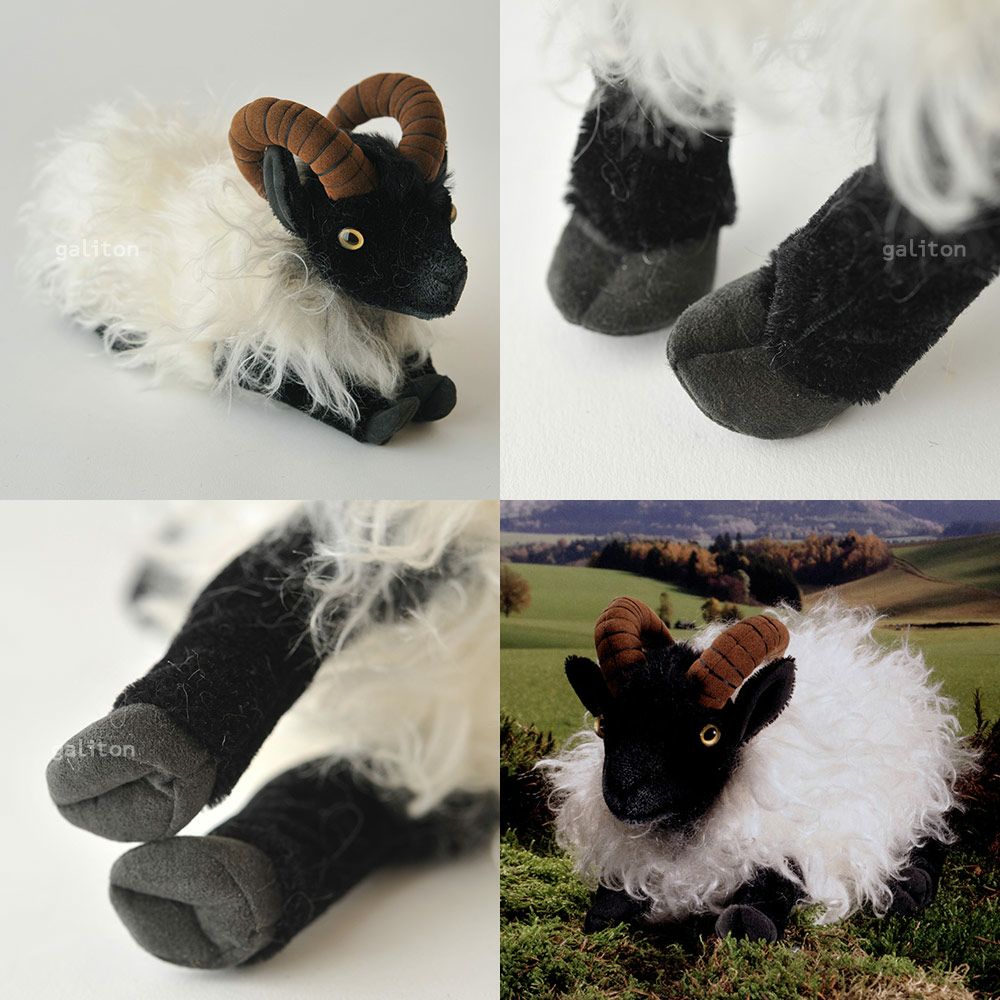 ケーセン Koesen ぬいぐるみ ねそべり角の羊 モヘア（ハイドシュヌッケ モヘア） Heidschnucke, liegend, mohair