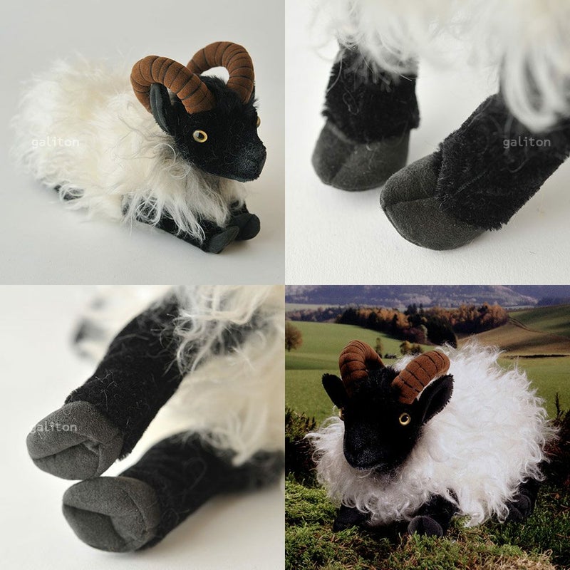 ケーセン Koesen ぬいぐるみ ねそべり角の羊 モヘア（ハイドシュヌッケ モヘア） Heidschnucke, liegend, mohair