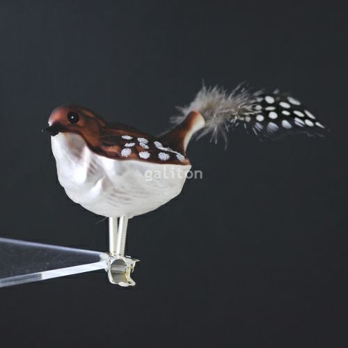 【xmas限定販売】 グラスオーナメント ふくら鳥 茶白 A0381