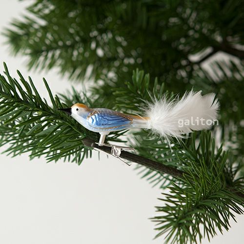 【xmas限定販売】 グラスオーナメント 鳥 白青金 A0432