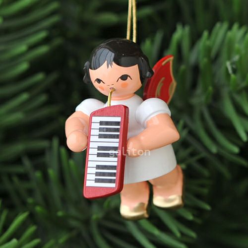 【xmas限定販売】《クリスマスオーナメント》 ウーリッヒ Uhlig 赤い羽根の天使 鍵盤ハーモニカ