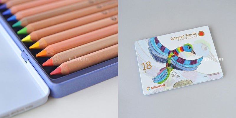 シュトックマー Stockmar 三角軸色鉛筆18色+鉛筆B メタルケース入
