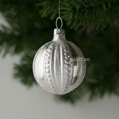 【xmas限定販売】 グラスオーナメント 縦縞 銀白 30141