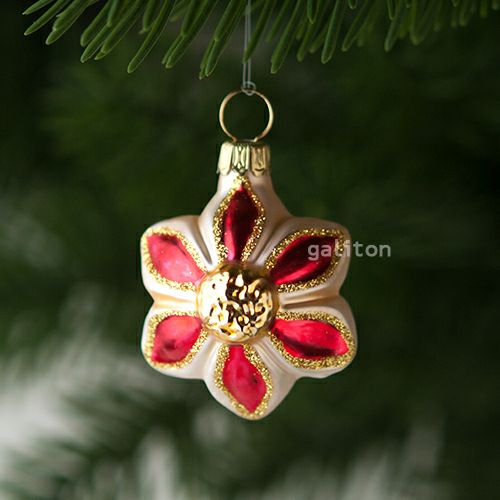 【xmas限定販売】 グラスオーナメント 花6弁 赤金 30167B