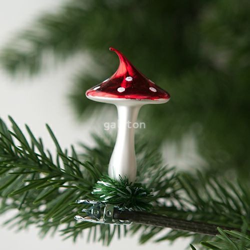 【xmas限定販売】 グラスオーナメント とんがりきのこ赤クリップ付 30171