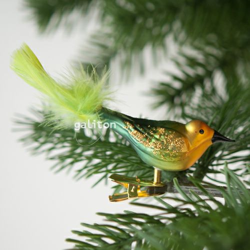 【xmas限定販売】 グラスオーナメント 鳥 金青緑 A0409