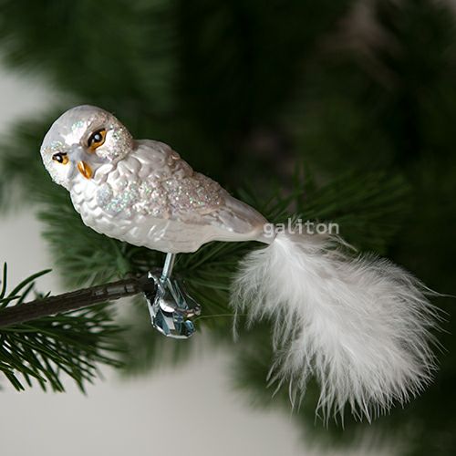 【xmas限定販売】 グラスオーナメント 鳥 シロフクロウ N134