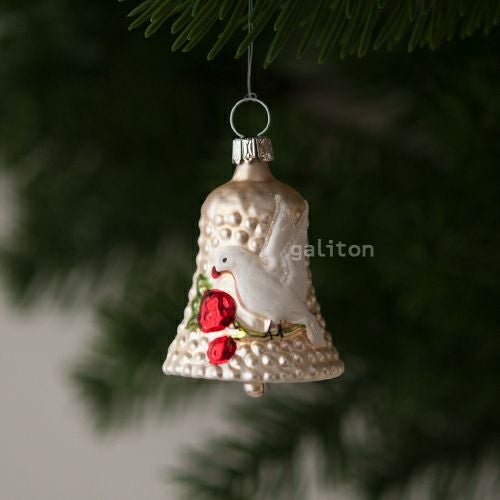 【xmas限定販売】 グラスオーナメント ベル 白い鳥 RM108
