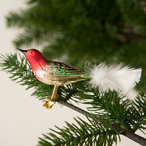 【xmas限定販売】 グラスオーナメント 鳥（大）赤/金/緑 A0460