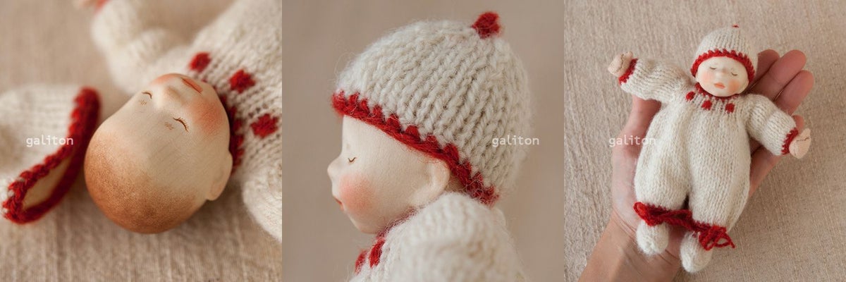 Elisabeth Pongratz ポングラッツベビー極小W353S 白ニット服赤リム