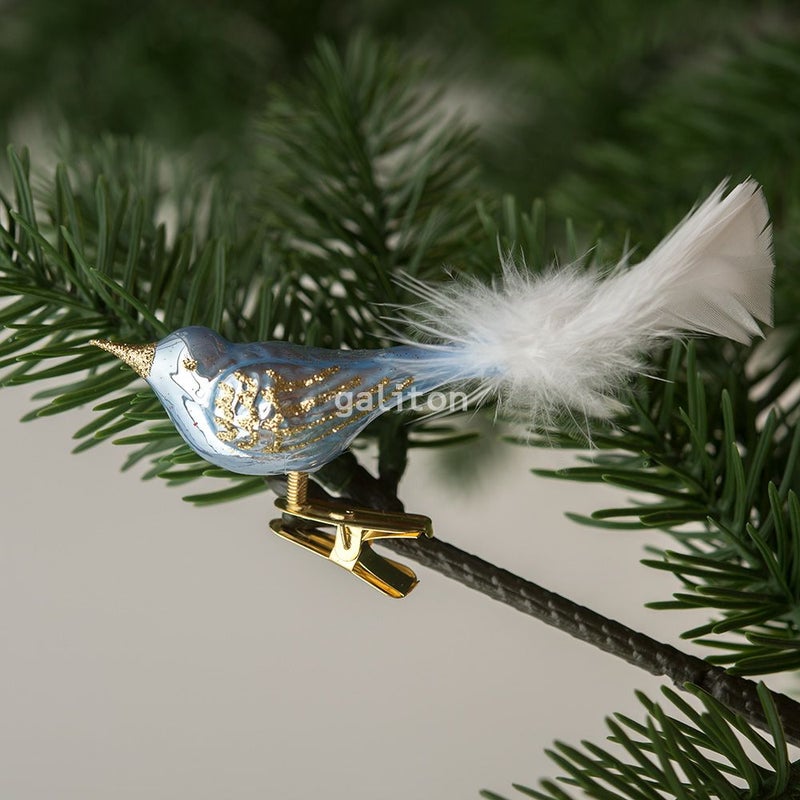 【xmas限定販売】 グラスオーナメント 鳥 水色 A0002