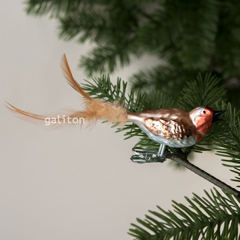 【xmas限定販売】 グラスオーナメント 鳥 ヨーロッパコマドリ さえずり N147