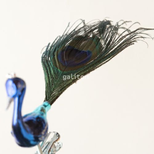 【xmas限定販売】 グラスオーナメント 鳥 くじゃく ターコイズ（冠小）N75