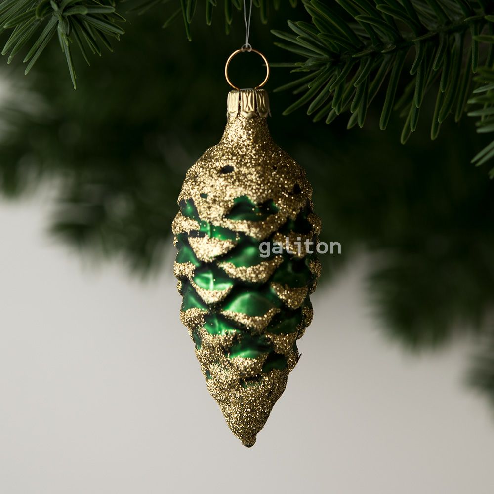 【xmas限定販売】 グラスオーナメント モミの実 緑