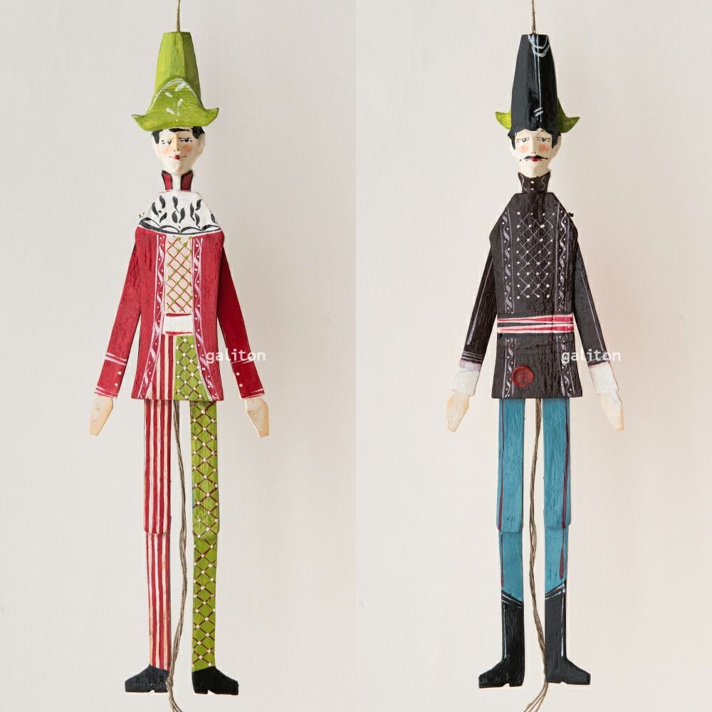 Oberammergauer Schnuerlkasperl なたのハンペルマン 道化と兵士 茶赤