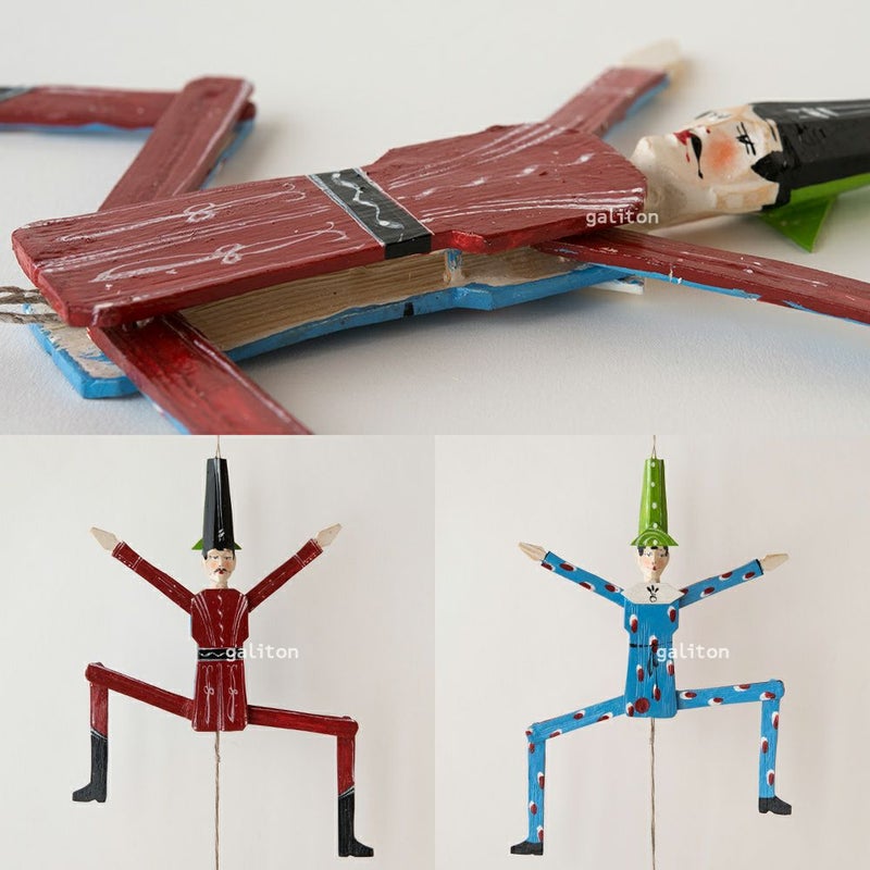 Oberammergauer Schnuerlkasperl なたのハンペルマン 道化と兵士 赤青