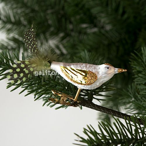 xmas限定販売】 グラスオーナメント 鳥 白金（ドット） N196 |木の